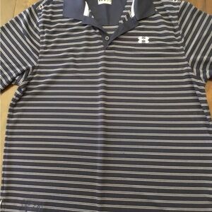 Under Armour golf shirt. Navy blue with white stripes XL
